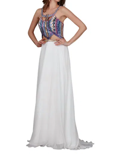 Angela & Alison Sparkly Prom Dress In Ivory/multi