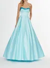 Angela & Alison Strapless Satin Ballgown In Bahama Breeze In Blue
