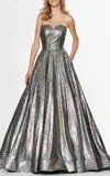 Angela & Alison Titanium Shimmer Ball Gown In Silver In Silver