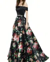 Angela & Alison Two Piece Floral Ballgown In Black/floral In Multi