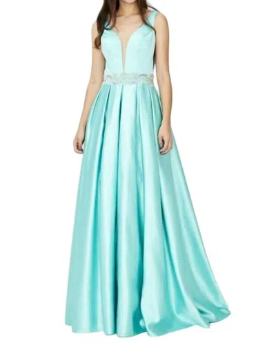 Angela & Alison V-cut Prom Dress In Aqua In Blue