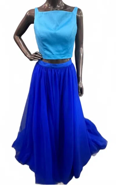 Angela & Alison Women's Two Piece Ballgown In Aqua Blue