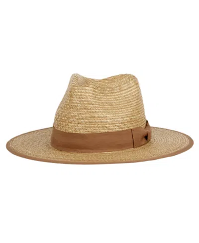 Angela & William Palm Braid Wide Brim Panama Fedora Sun Hat With Grosgrain Band In Brown