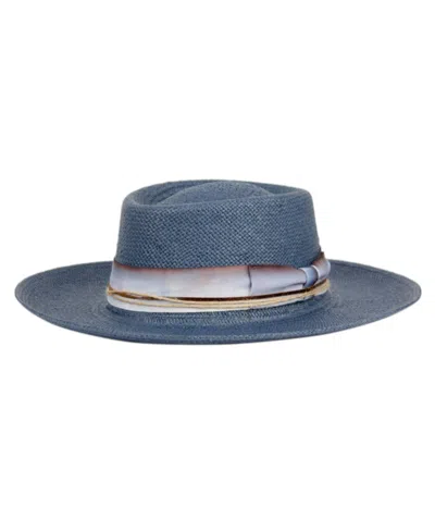 Angela & William Straw Pork Pie Fedora Hat In Navy