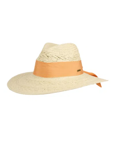 Angela & William Straw Wide Brim Panama Fedora Sun Hat In Natural