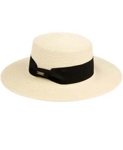 Angela & William Unisex Flat Brim Boater Straw Sun Hat In Natural