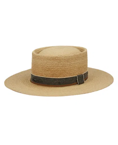 Angela & William Wide Flat Brim Straw Pork Pie Hat In Natural