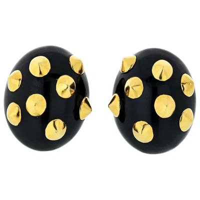 Pre-owned Angela Cummings 18 Karat Gold Black Jade, Gold Studded Earrings