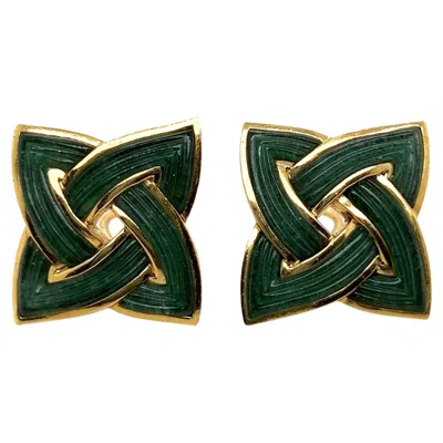 Pre-owned Angela Cummings 18 Karat Yellow Gold And Jade Celtic Knot Earrings, 1988
