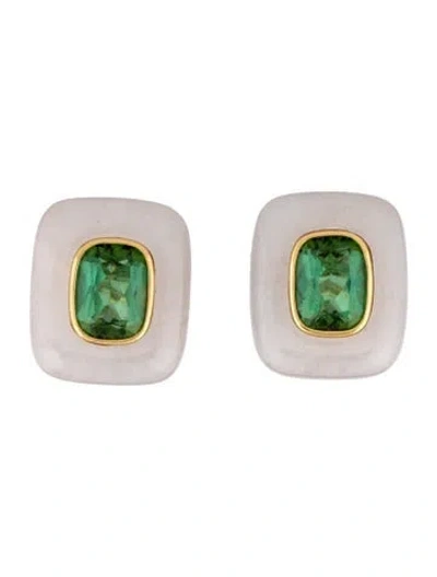Pre-owned Angela Cummings 18k 6.39ct Tourmaline & Jadeite Earclip Earrings In Multicolor