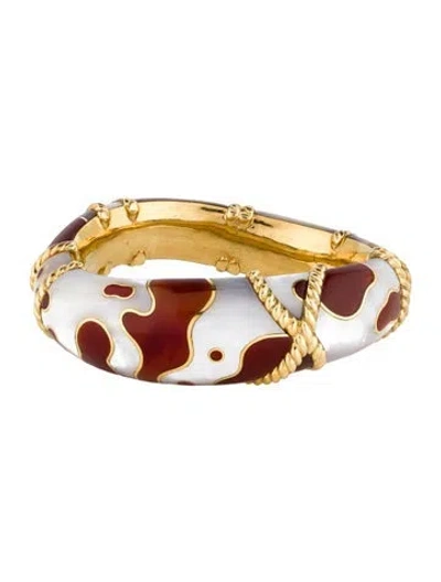 Pre-owned Angela Cummings 18k Mother Of Pearl & Carnelian Bangle, 7" In White