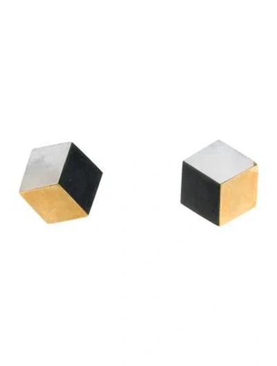 Pre-owned Angela Cummings 18k Mother Of Pearl & Nephrite Cube Earclips In Multi