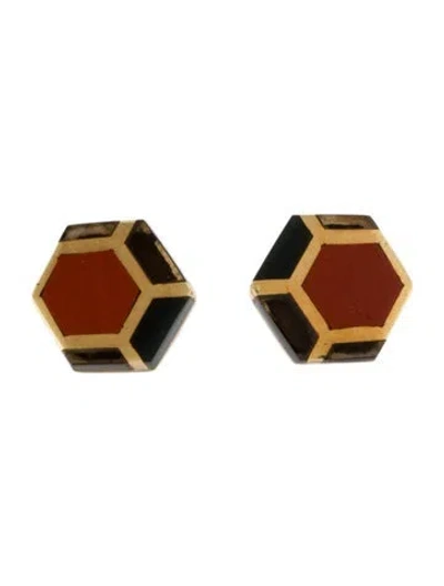 Pre-owned Angela Cummings 18k Nephrite, Smoky Quartz & Jasper Stud Earrings In Multi
