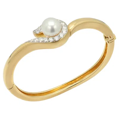 Pre-owned Angela Cummings 18k Yellow Gold Bangle Bracelet Pearl & Diamonds