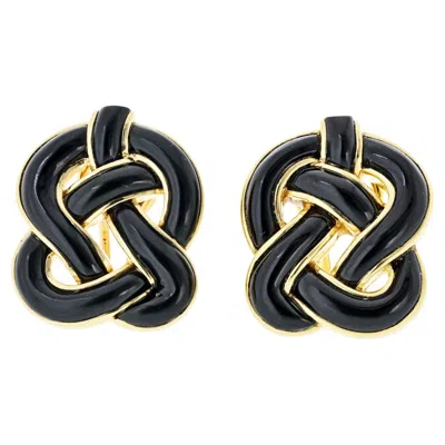 Pre-owned Angela Cummings 18k Yellow Gold Black Onyx Twisted Knot Earrings