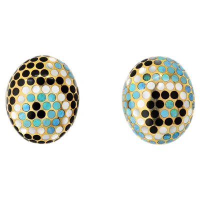 Pre-owned Angela Cummings 18k Yellow Gold Fire Opal, Jade 1986 Earrings