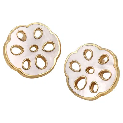 Pre-owned Angela Cummings 18k Yellow Gold Mother-of-pearl Lotus Earrings