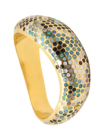 Pre-owned Angela Cummings 1983 Geometric Dots Bracelet 18kt Gold With Opal & Black Jade In Green