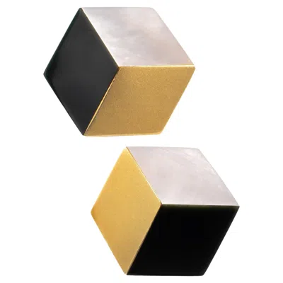 Pre-owned Angela Cummings 1984 Geometric Earrings 18kt In Yellow Gold And Black Jade