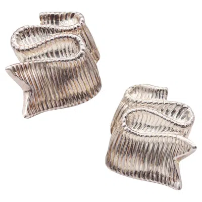 Pre-owned Angela Cummings 1985 Studio Ribbons Clips-on Earrings In .925 Sterling Silver In Multi