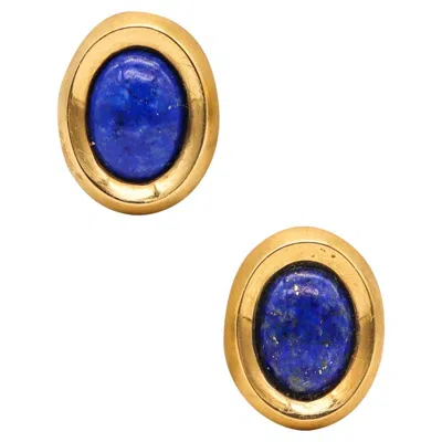 Pre-owned Angela Cummings 1988 Clips-on Earrings In 18kt Yellow Gold With Lapis Lazuli
