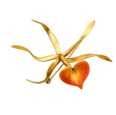Pre-owned Angela Cummings 1988 Enameled Orchid Pendant Brooch In 18kt Yellow Gold