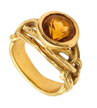 Pre-owned Angela Cummings 1991 Organic Roots Ring In 18kt Gold With Round Orange Citrine
