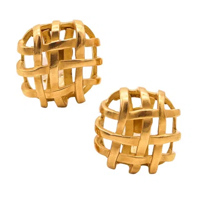 Pre-owned Angela Cummings 2001 Caged Modernist Clips On Earrings In 18kt Yellow Gold