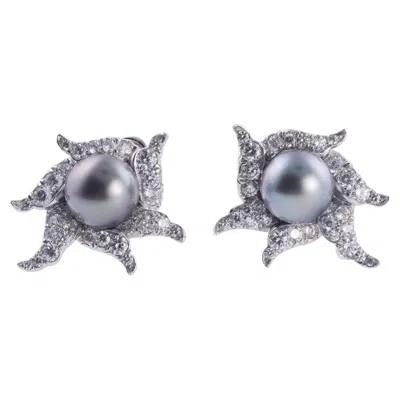 Pre-owned Angela Cummings Assael Tahitian South Sea Pearl Diamond Gold Platinum Earrings In Multi