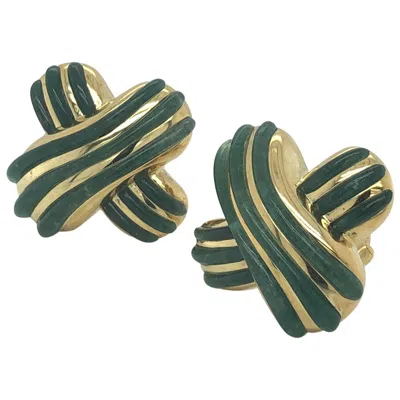 Pre-owned Angela Cummings Aventurine "x" 18k Yellow Gold Earrings