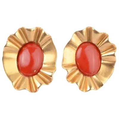 Pre-owned Angela Cummings Coral Gold Earrings In Red