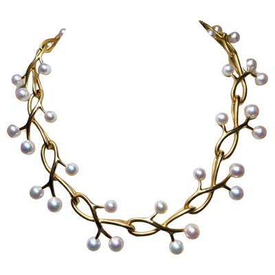 Pre-owned Angela Cummings Estate 18k Yellow Gold Thorn & Twig Pearl Necklace  For Assael