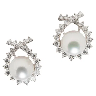 Pre-owned Angela Cummings For Assael Criss Cross Pearl Diamond Ear Clips In Multi