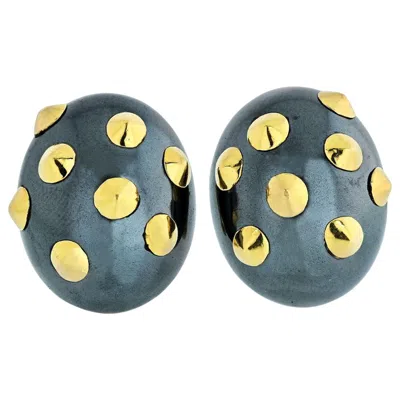 Pre-owned Angela Cummings Hematite 18 Karat Yellow Gold Studed Earrings