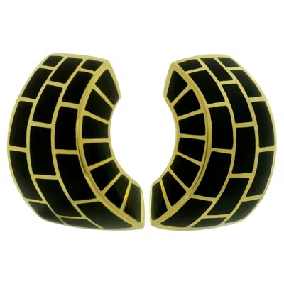 Pre-owned Angela Cummings Inlaid Black Jade Yellow Gold Wave Earrings