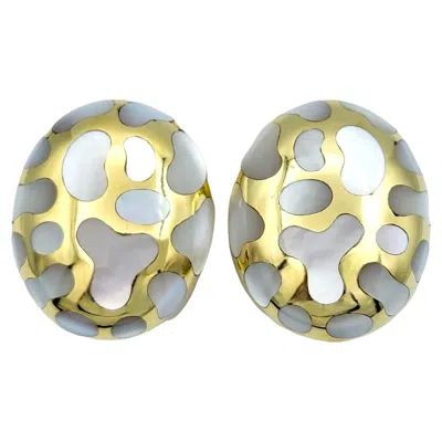 Pre-owned Angela Cummings Inlay Mother Of Pearl Clip-on Dome Earrings In 18 Karat Gold In Multi