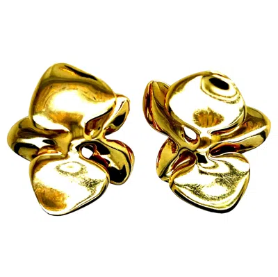 Pre-owned Angela Cummings Retro Gold  Floral Orchid Petal Earrings New York Circa 1984 In Purple