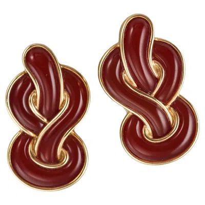 Pre-owned Angela Cummings Sailor's Knot Carnelian Yellow Gold Earrings