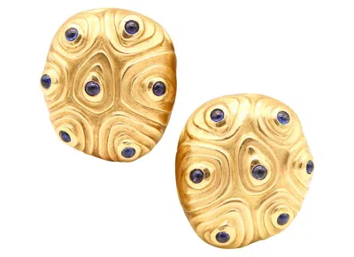 Pre-owned Angela Cummings Sculptural Clip-on Earrings In 18kt Gold With Sapphires In Multi