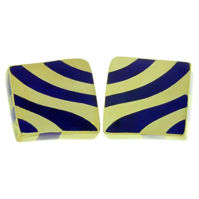 Pre-owned Angela Cummings Striped Lapis Lazuli Yellow Gold Earrings