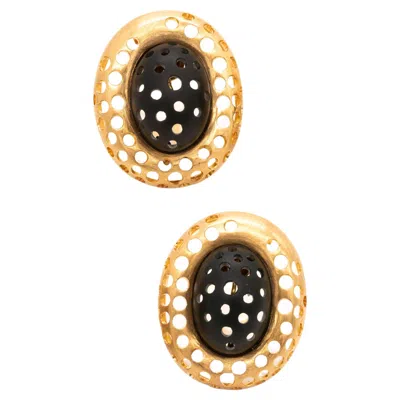 Pre-owned Angela Cummings Studios 1984 Clips Earrings In 18kt Yellow Gold With Black Jade