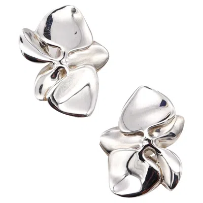 Pre-owned Angela Cummings Studios 1984 Rare Sculptural Orchids Earrings In .925 Sterling In Purple