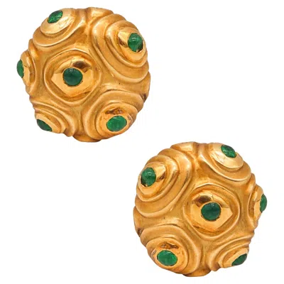 Pre-owned Angela Cummings Studios Free Forms Clip Earrings In 18kt Gold With 12 Emeralds In Multi