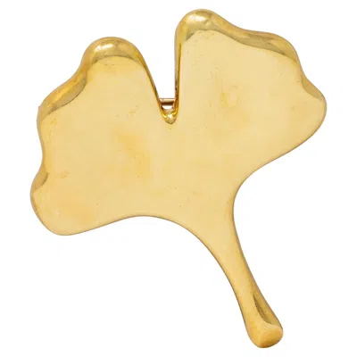 Pre-owned Angela Cummings Tiffany & Co.  1980's 18k Gold Vintage Ginko Leaf Brooch In Multi