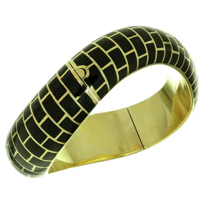Pre-owned Angela Cummings Tiffany & Co  Inlaid Black Jade Yellow Gold Wave Bangle Bracelet