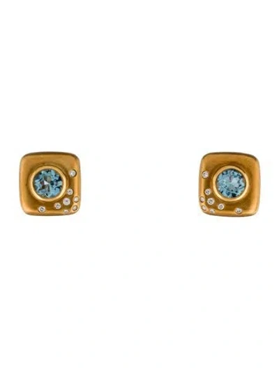 Pre-owned Angela Cummings Vintage 18k Aquamarine & Diamond Earclips In Multi