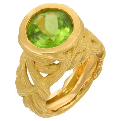 Pre-owned Angela Cummings Vintage 3.50 Carat Peridot 18k Yellow Gold Ring