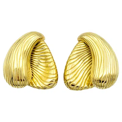 Pre-owned Angela Cummings Vintage  Non-pierced Ridged Gold Earrings In 18 Karat Yellow Gold