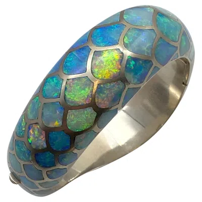 Pre-owned Angela Cummings White Gold And Opal Snakeskin Bangle Bracelet