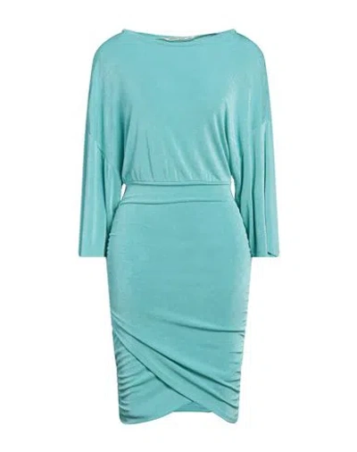 Angela Davis Woman Mini Dress Turquoise Size M Polyester, Elastane In Blue